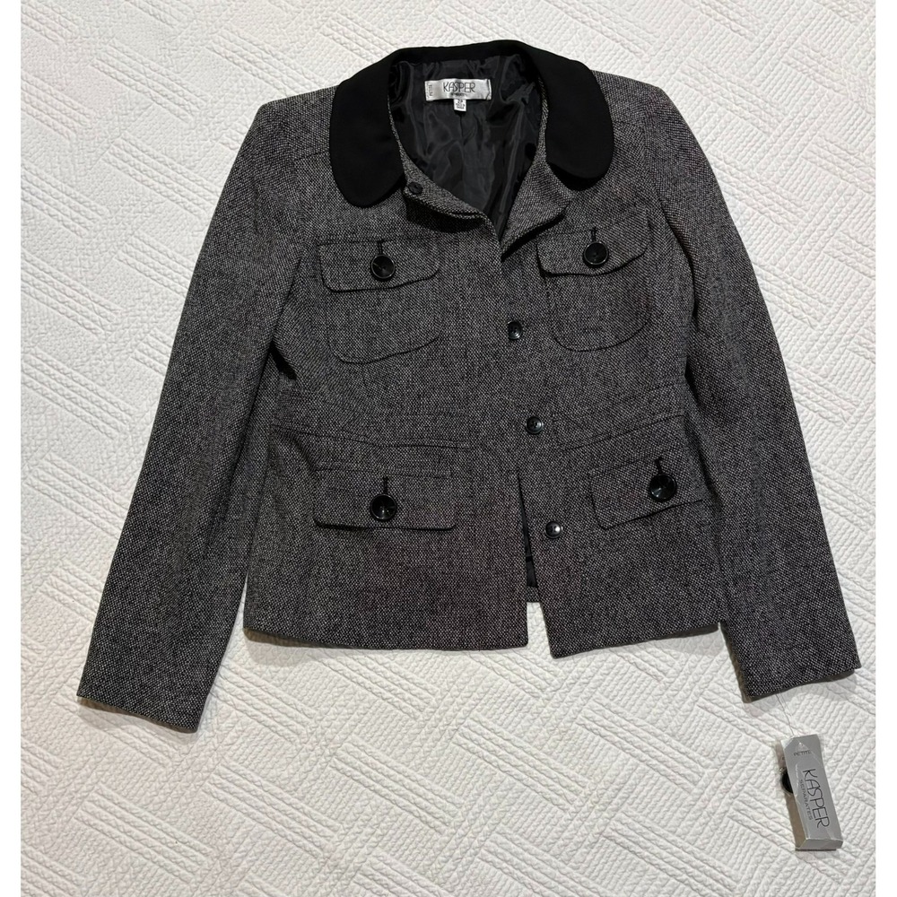 Kasper Women's Petite 2P NWT Jacket Blazer Black White Golden Age Classic Office